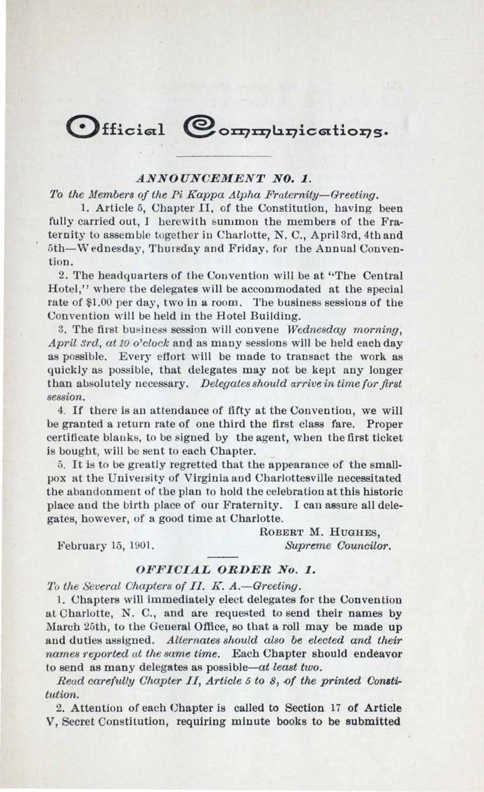 Announcement No. 1, February 1901